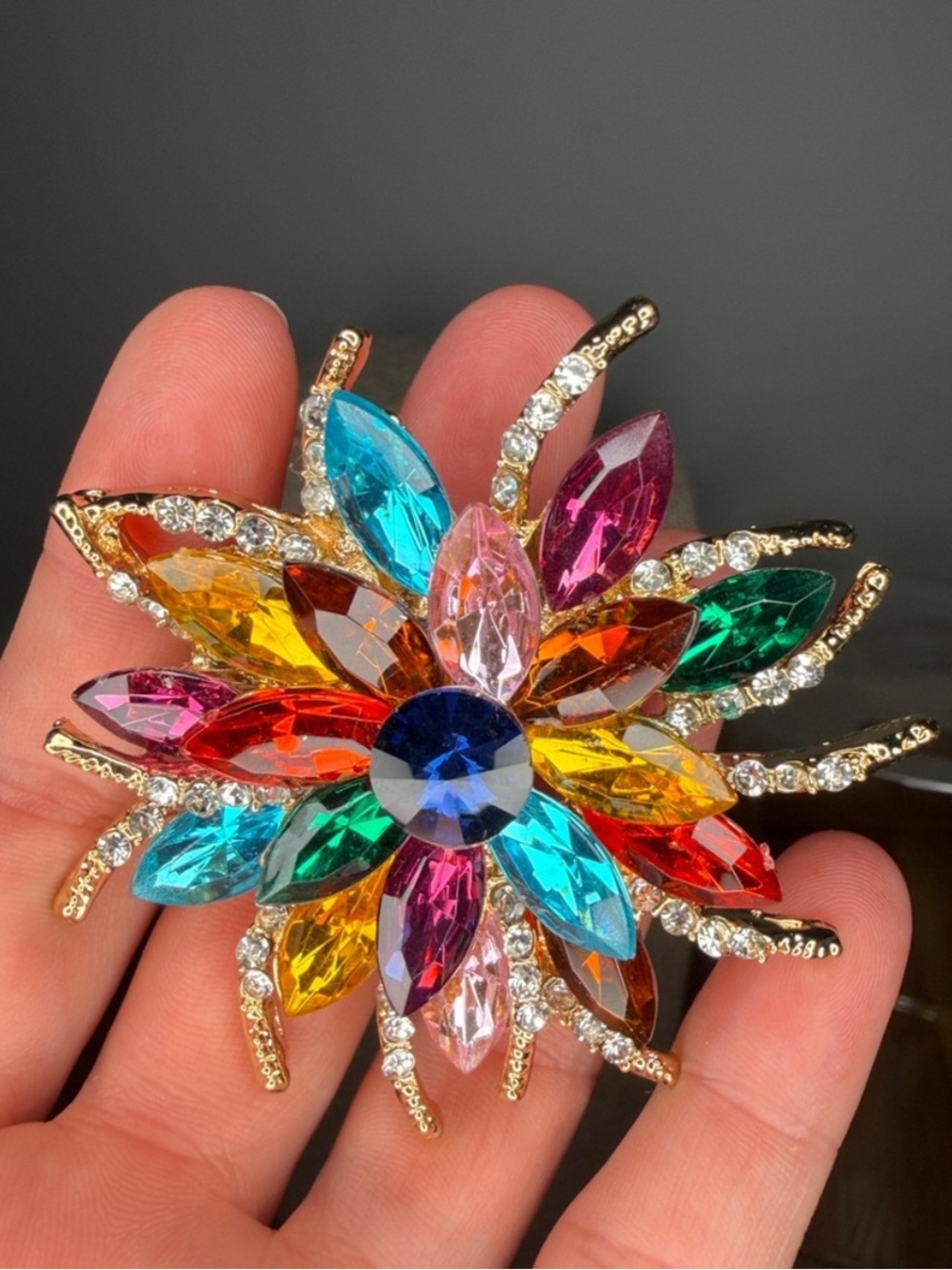 Multicolor Crystal Floral Brooch Pin - Women Jewelry